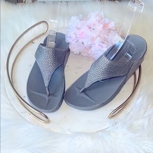 Women's FitFlop Shoes Womens Lulu Glitter Gray Flip Flop Sandal Wedge Support